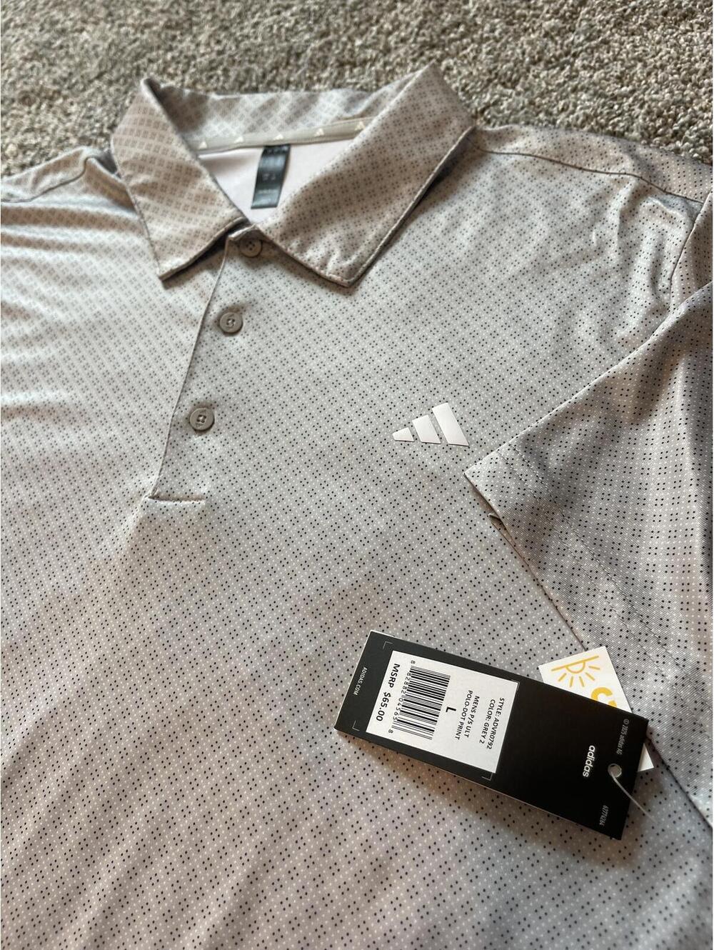 Adidas Men’s Golf Polo Large Gray Dot Print Performance Shirt NWT $65